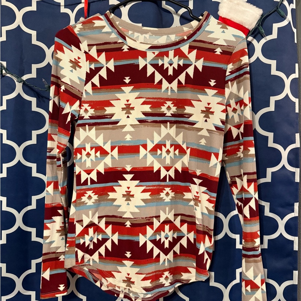 Aztec Print Long Sleeve Top